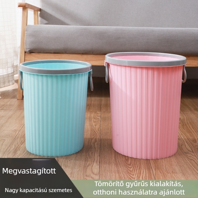 Háztartási kuka, nagy kapacitású, hengeres forma, csíkos mintázat, nyomógyűrűvel, új stílus
