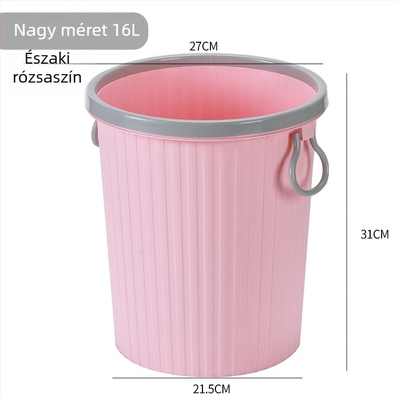 Háztartási kuka, nagy kapacitású, hengeres forma, csíkos mintázat, nyomógyűrűvel, új stílus
