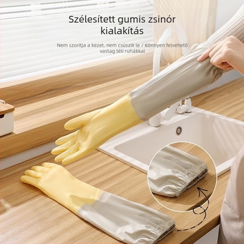 Nőknek szóló fleecével bélelt PVC mosogatós kesztyűk, vízálló konyhai kesztyűk, vastagított, kopásálló háztartási tisztításra