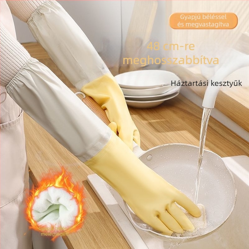Nőknek szóló fleecével bélelt PVC mosogatós kesztyűk, vízálló konyhai kesztyűk, vastagított, kopásálló háztartási tisztításra