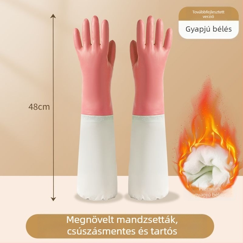 Nőknek szóló fleecével bélelt PVC mosogatós kesztyűk, vízálló konyhai kesztyűk, vastagított, kopásálló háztartási tisztításra