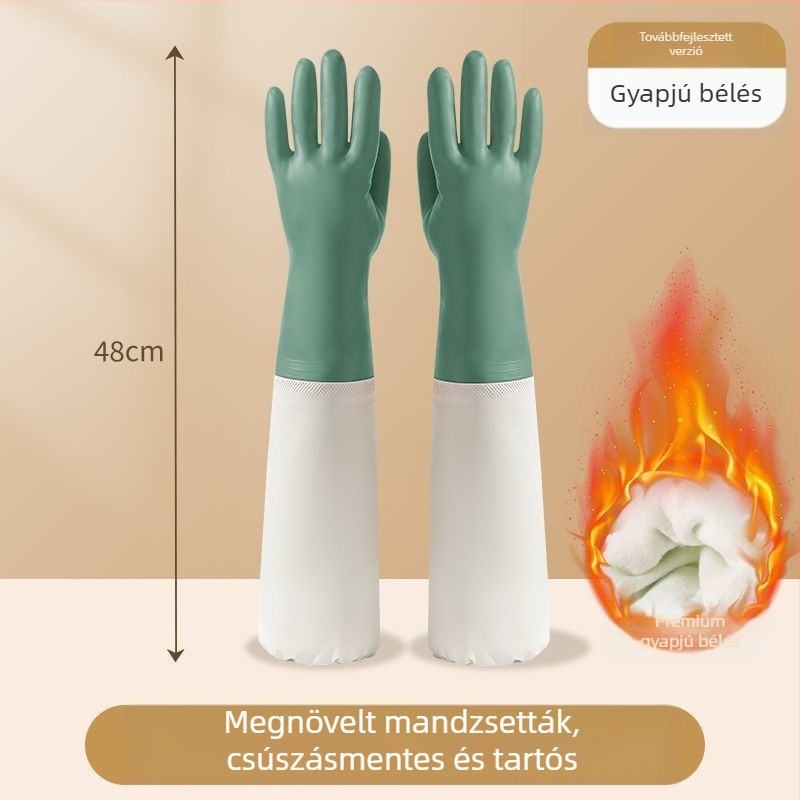 Nőknek szóló fleecével bélelt PVC mosogatós kesztyűk, vízálló konyhai kesztyűk, vastagított, kopásálló háztartási tisztításra