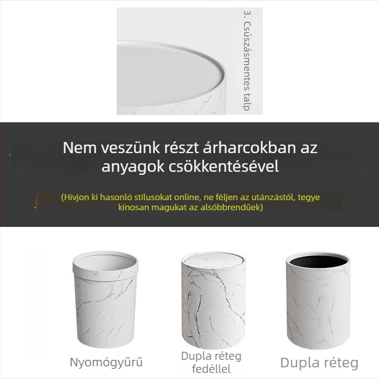 Skandináv fedél nélküli szemetes, gyűrű-nyomott él dizájn, márvány mintázat, 10 liter, otthon, nappali és fürdőszoba