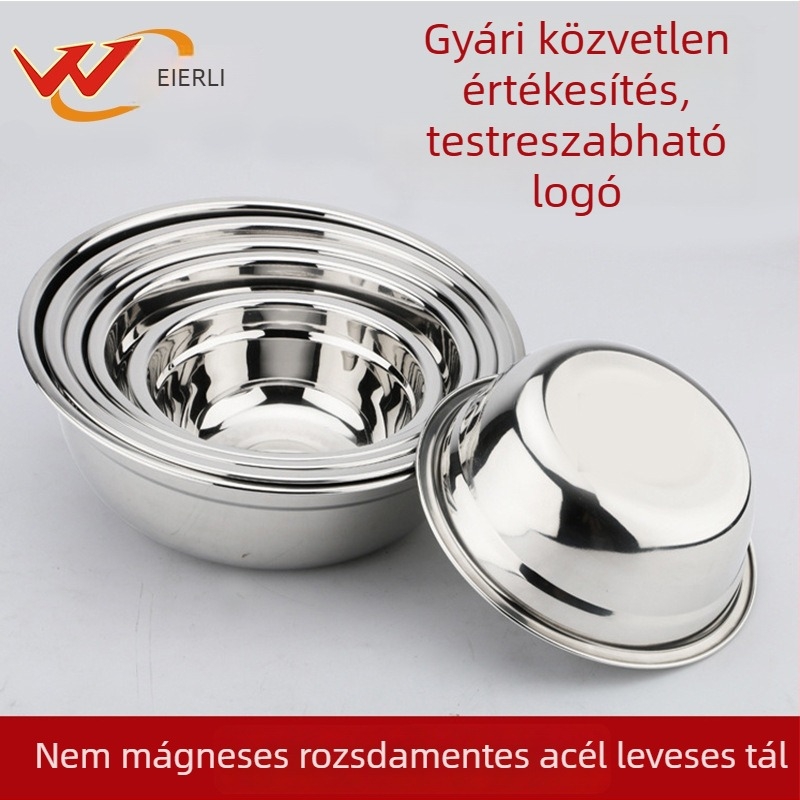 Nem mágneses 304 rozsdamentes acélból készült leves- és salátás tál, tartós, multifunkcionális háztartási használatra