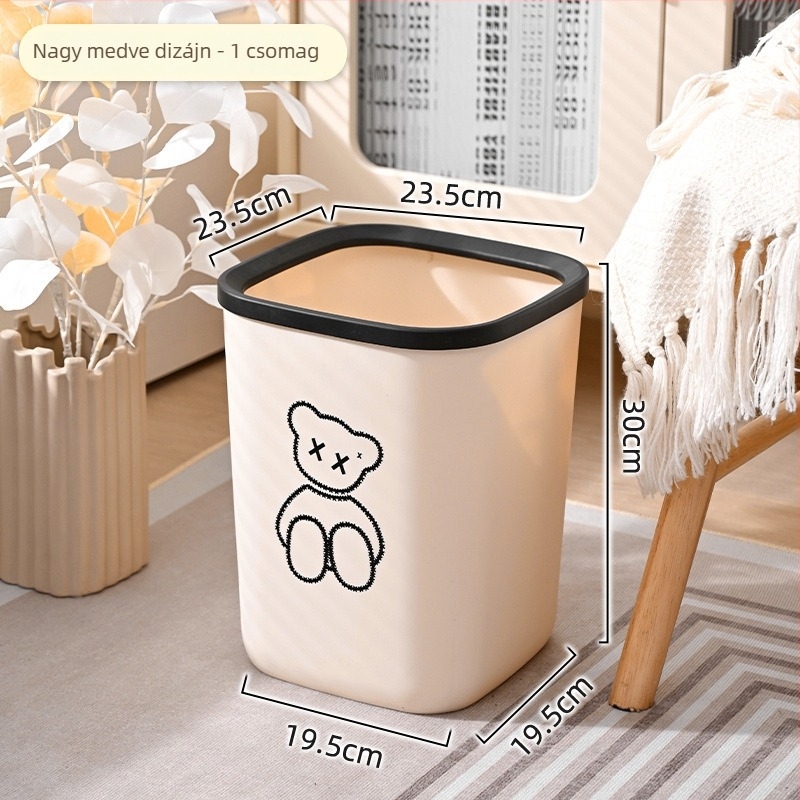 Nagy kapacitású négyzet alakú műanyag szemetes fedél nélküli, otthoni és irodai használatra (12 L vagy több)