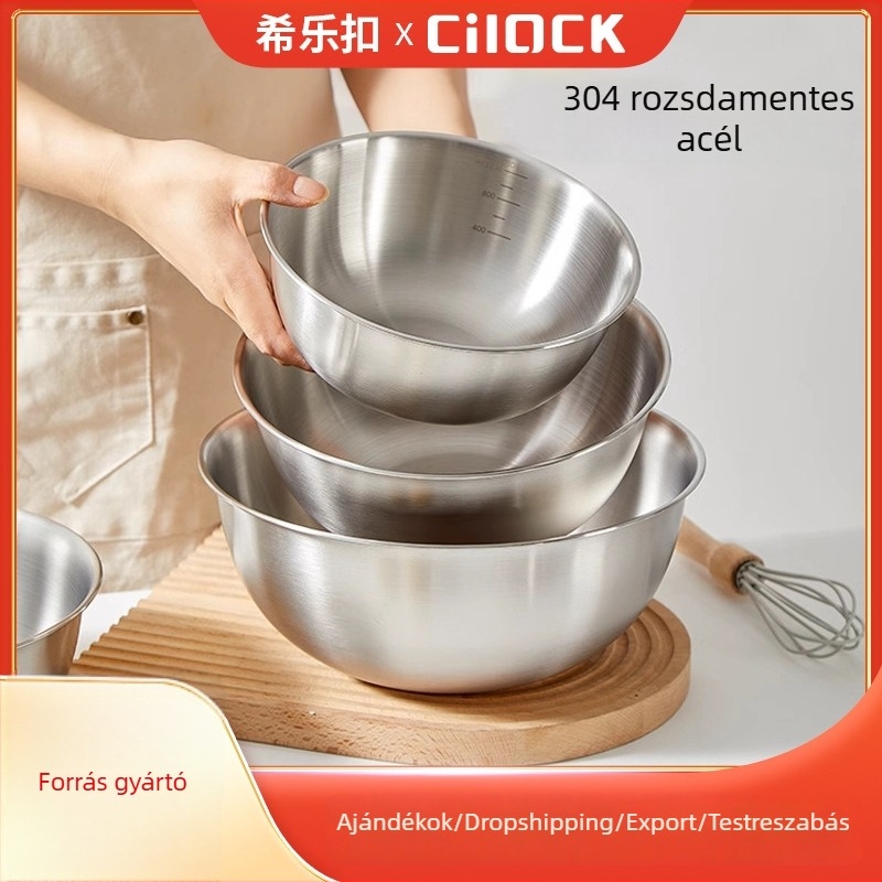 Élelmiszer-minőségű 304 rozsdamentes acél keverőtál, kerek, átmérő 22 cm, modern minimalist stílusú konyhához