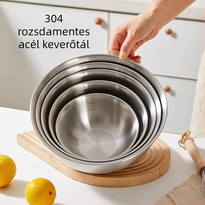 Élelmiszer-minőségű 304 rozsdamentes acél keverőtál, kerek, átmérő 22 cm, modern minimalist stílusú konyhához