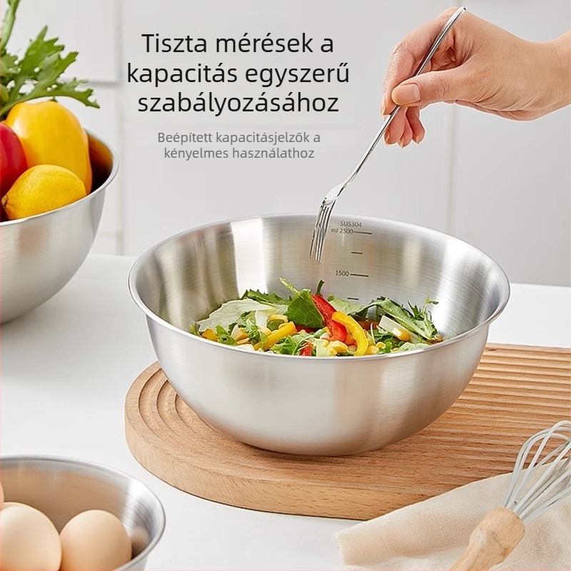 Élelmiszer-minőségű 304 rozsdamentes acél keverőtál, kerek, átmérő 22 cm, modern minimalist stílusú konyhához