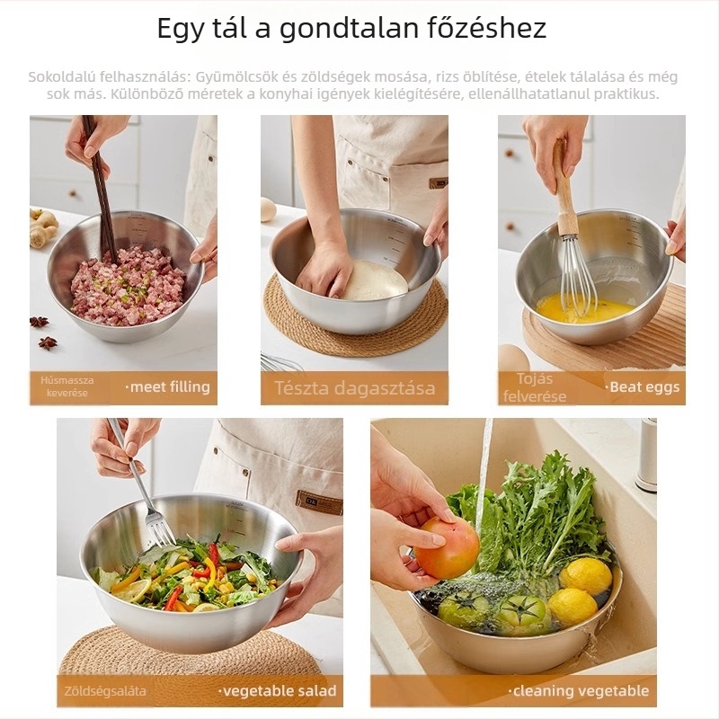 Élelmiszer-minőségű 304 rozsdamentes acél keverőtál, kerek, átmérő 22 cm, modern minimalist stílusú konyhához
