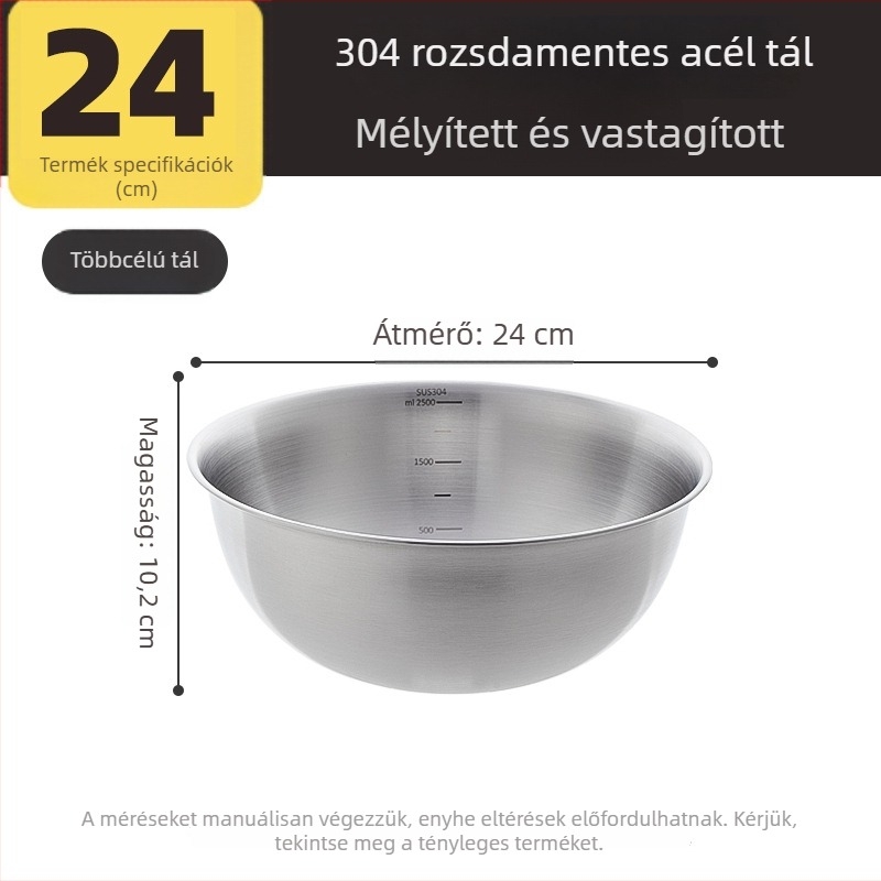 Élelmiszer-minőségű 304 rozsdamentes acél keverőtál, kerek, átmérő 22 cm, modern minimalist stílusú konyhához
