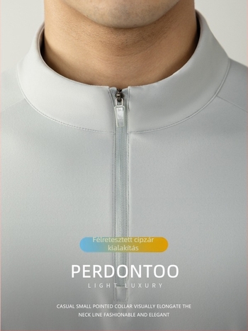 Rugalmas, elegáns üzleti polo nylon anyagból, hosszú ujjú, fél-zip és állógallér, egyszínű, gyorsan száradó.