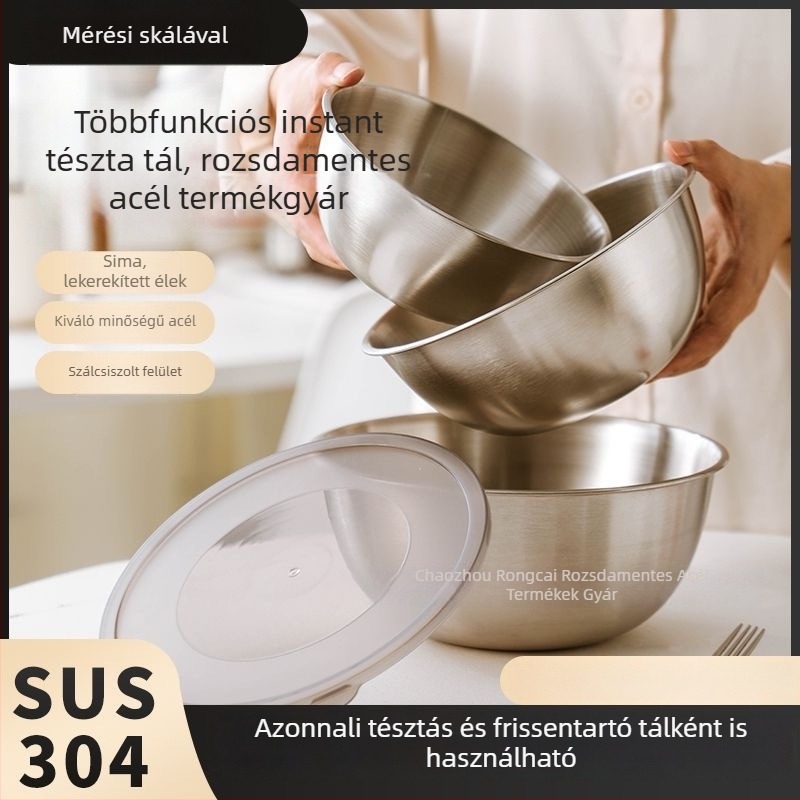 304 rozsdamentes acélból készült, többfunkciós konyhai keverő- és tál mérőskálával, arany színű Koreai stílusú, tészta dagasztására, salátákhoz és tojás felveréséhez
