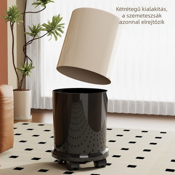 Haiying 12 L fa mintázatú kettős rekeszű szemetes kerékkel, nyomófedelemmel, háztartási használatra