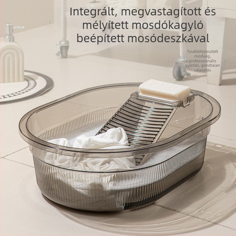 Átlátszó mosómedence integrált dörzsölődeszkával, csúszásmentes, otthoni és kollégiumi használatra
