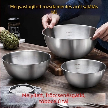 Rozsdamentes acél konyhai tálak készlet: saláta tál, vastagított keverő- és tészta tál, tojásfelverő tál, mérő tálak sütéshez és főzéshez — japán stílusú otthoni használatra