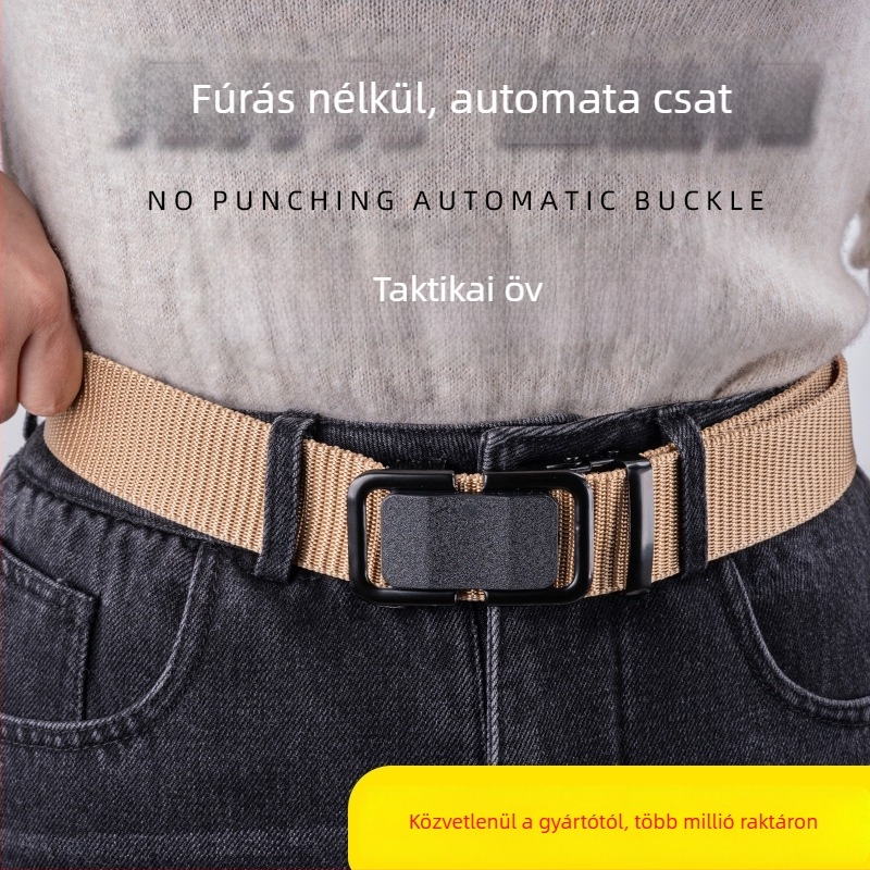 Férfi taktikai öv automata csattal, lyukmentes, nylon öv