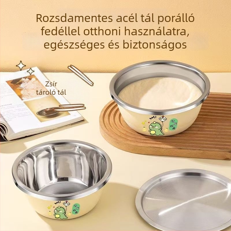 Fedéllel ellátott rozsdamentes acél zsírtartály, konyhai tárolásra, élelmiszer-minőségű, hűtőben tárolható