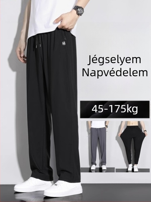 Plusz méretű férfi sportos, laza szabású nadrág jég-selyem anyagból, nyár, könnyű, gyorsan száradó