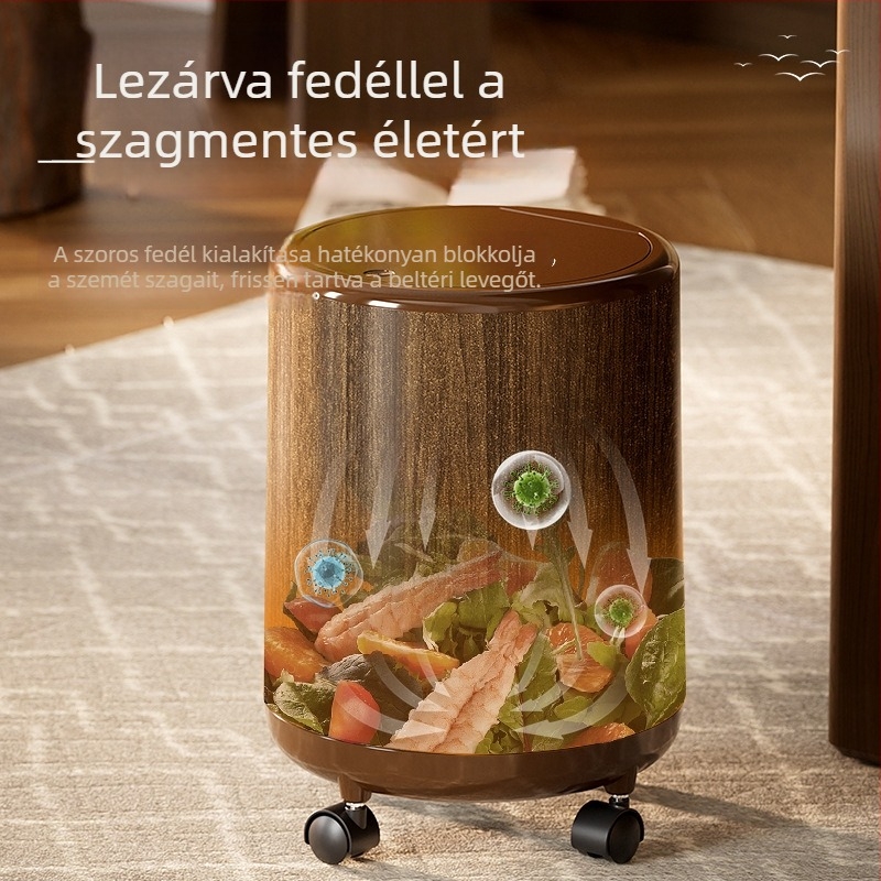 Fa textúrájú kör alakú szemetes görgőkkel, nagy átmérőjű, otthoni használatra