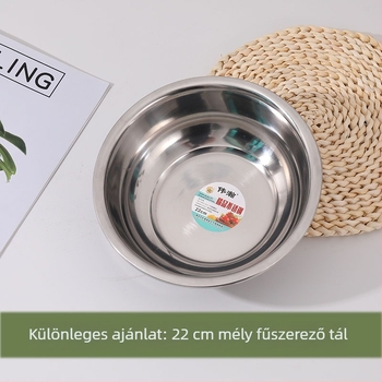 Vastagított rozsdamentes acél levesestál görbített szélekkel, 18 cm átmérő, konyhai használatra.