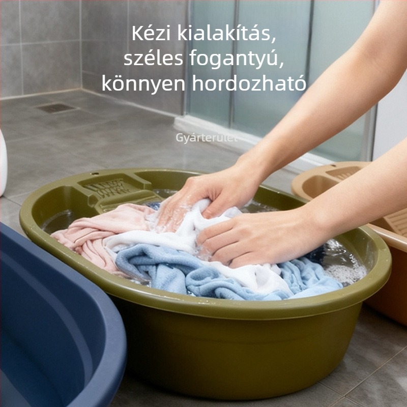 Otthoni műanyag mosómedence beépített súrolódeszkával, nagy, vastag medence kollégiumi stílusban