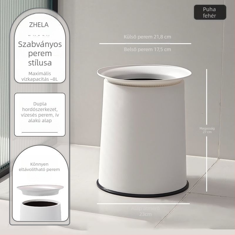 Fedél nélküli szemetes otthonra, modern minimalista dizájn, nagy kapacitás, nappaliba, konyhába és fürdőszobába.