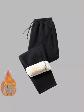 Férfiaknak készült fleece-bélelt, laza sportos nadrág téli viselet, egyenes szárú