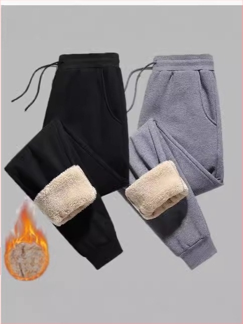 Férfiaknak készült fleece-bélelt, laza sportos nadrág téli viselet, egyenes szárú