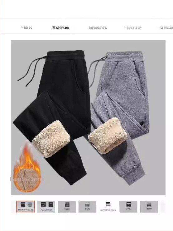 Férfiaknak készült fleece-bélelt, laza sportos nadrág téli viselet, egyenes szárú