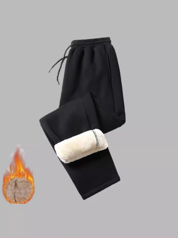 Férfiaknak készült fleece-bélelt, laza sportos nadrág téli viselet, egyenes szárú