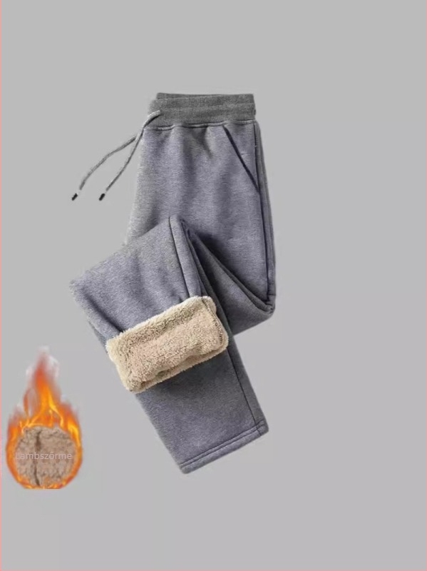 Férfiaknak készült fleece-bélelt, laza sportos nadrág téli viselet, egyenes szárú