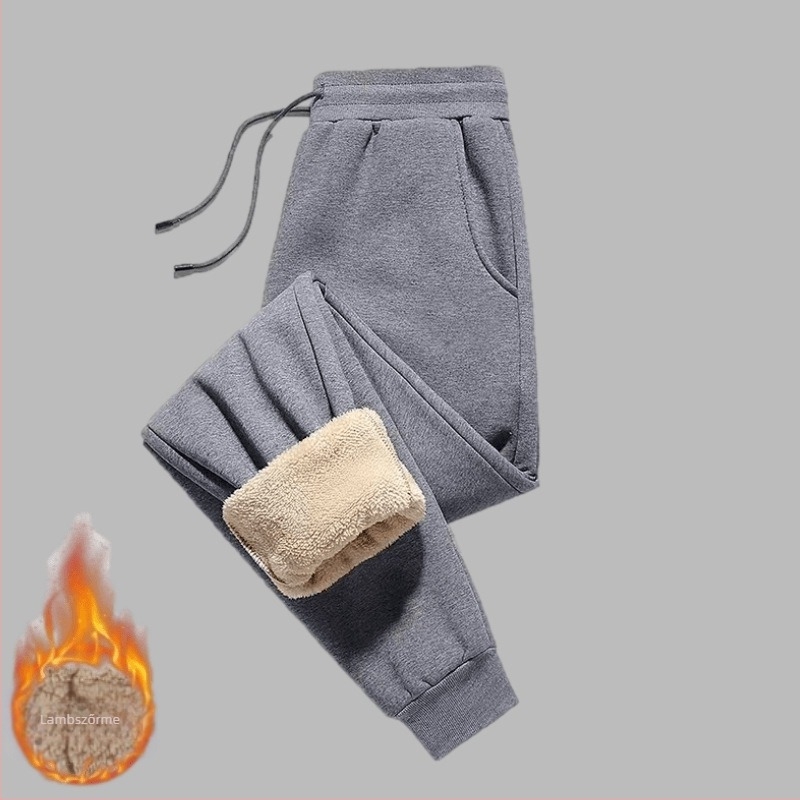 Férfiaknak készült fleece-bélelt, laza sportos nadrág téli viselet, egyenes szárú
