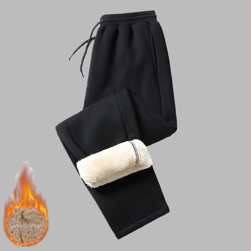Férfiaknak készült fleece-bélelt, laza sportos nadrág téli viselet, egyenes szárú