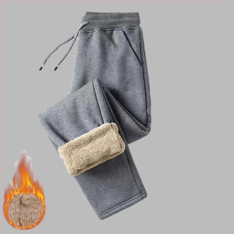 Férfiaknak készült fleece-bélelt, laza sportos nadrág téli viselet, egyenes szárú