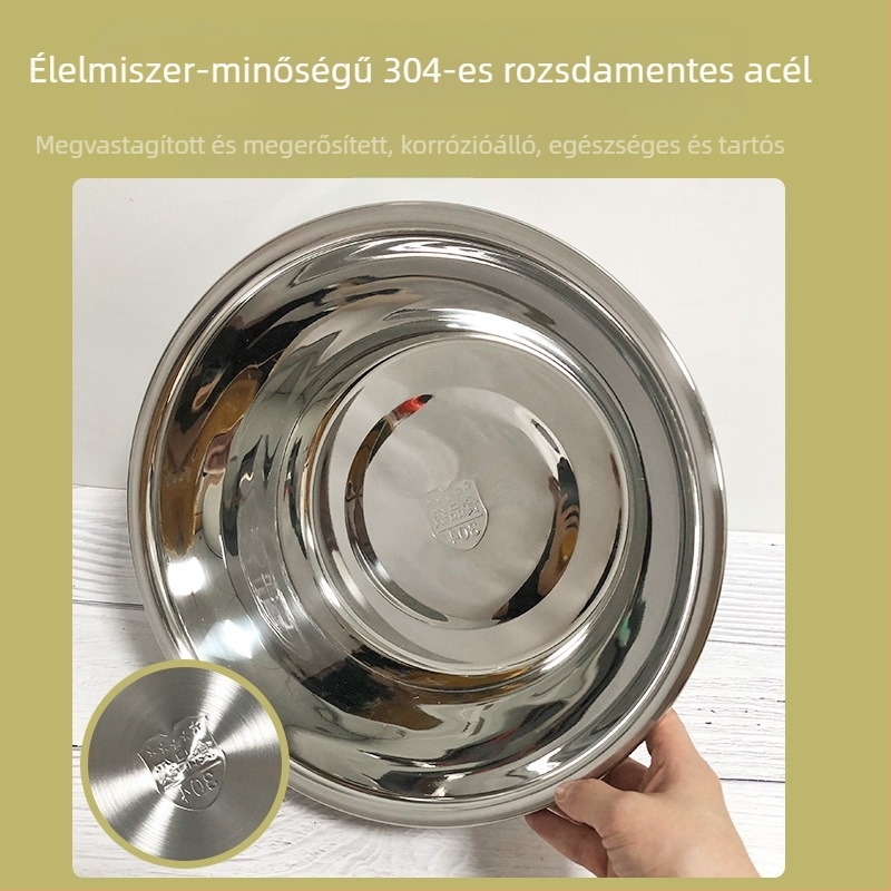 304 rozsdamentes acélból készült, vastagabb és mélyebb, kerek konyhai tál, zöldségmosáshoz, ételkészítéshez, tészta dagasztásához, fűszerezéshez és levesekhez
