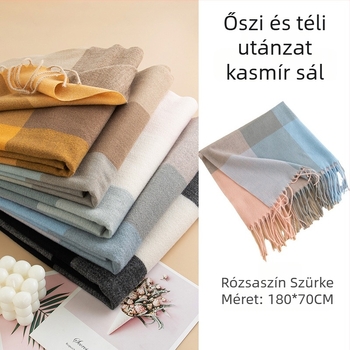 Színblokkokkal díszített műkasmír hatású sál, téli koreai stílus, méret 70 x 180 cm