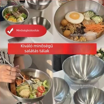 Rozsdamentes acél konyhai tál: saláta, főzés és sütés; koreai stílusú rizs- és tészta tál; tojás felveréséhez tál