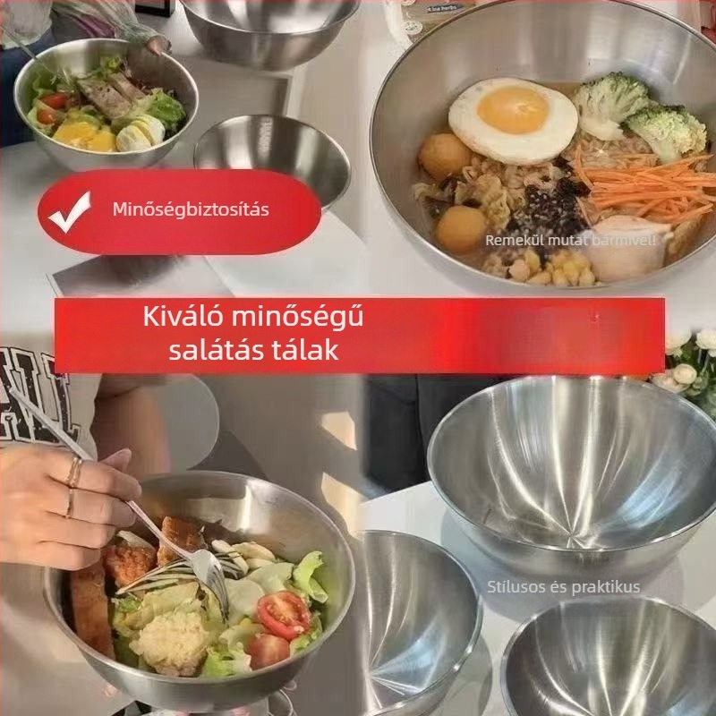 Rozsdamentes acél konyhai tál: saláta, főzés és sütés; koreai stílusú rizs- és tészta tál; tojás felveréséhez tál