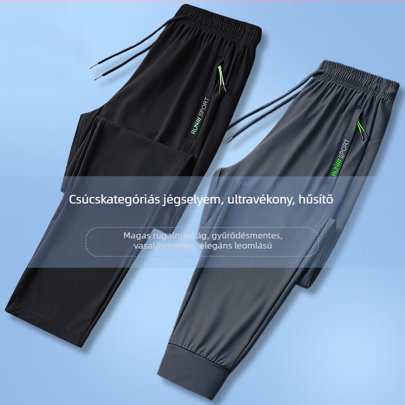Férfi nyári ice-silk gyorsan száradó, casual egyenes szabású nadrág
