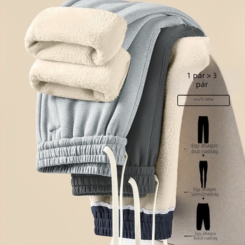 Férfiaknak szóló 500 g chenille báránygyapjú hosszú nadrág, fleece-béléssel és vastag, téli laza sportos edzőnadrág