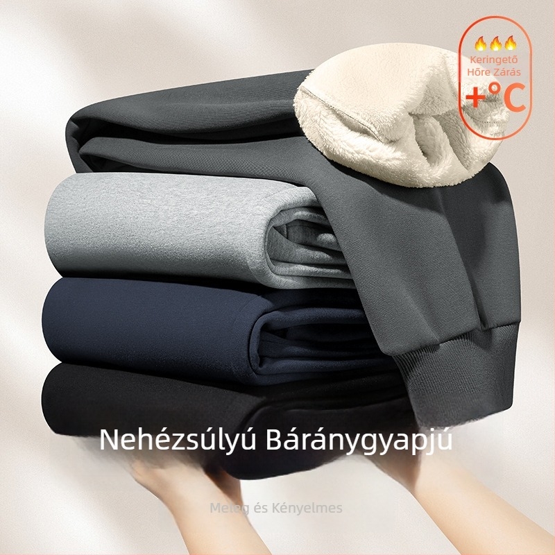 Férfiaknak szóló 500 g chenille báránygyapjú hosszú nadrág, fleece-béléssel és vastag, téli laza sportos edzőnadrág
