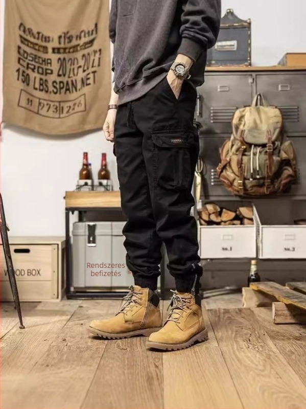 Őszi Amekaji stílusú munkanadrág, slim-fit jogger nadrág férfiaknak, több zseb, pamut, hétköznapi, retro stílus