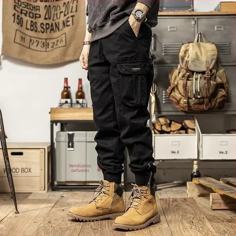 Őszi Amekaji stílusú munkanadrág, slim-fit jogger nadrág férfiaknak, több zseb, pamut, hétköznapi, retro stílus