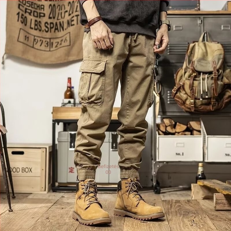 Őszi Amekaji stílusú munkanadrág, slim-fit jogger nadrág férfiaknak, több zseb, pamut, hétköznapi, retro stílus