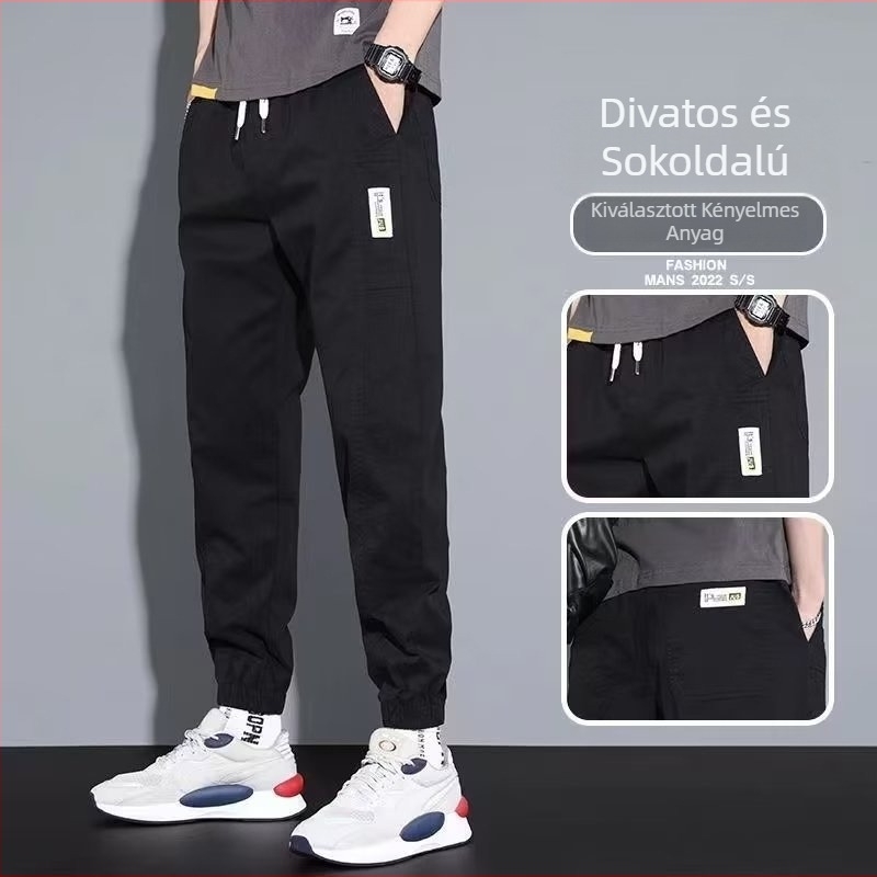 Férfiaknak szóló casual munkanadrág, egyenes szárú, 9/10 hossz, középmagas derék, cipzáras zárás, pamut-poliészter keverék, rugalmas anyag