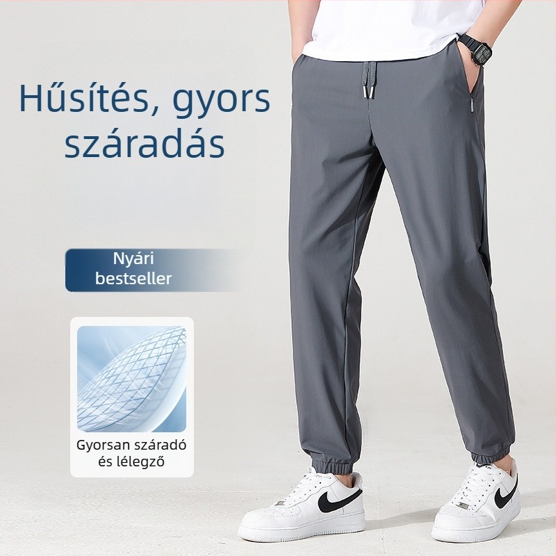 Férfi Ice Silk jogger nadrág – légáteresztő, gyorsan száradó sportnadrág, laza szabás, Nyár 2026, Plusz méret