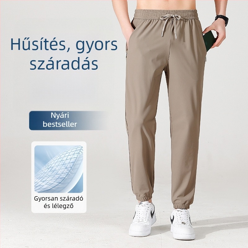 Férfi Ice Silk jogger nadrág – légáteresztő, gyorsan száradó sportnadrág, laza szabás, Nyár 2026, Plusz méret
