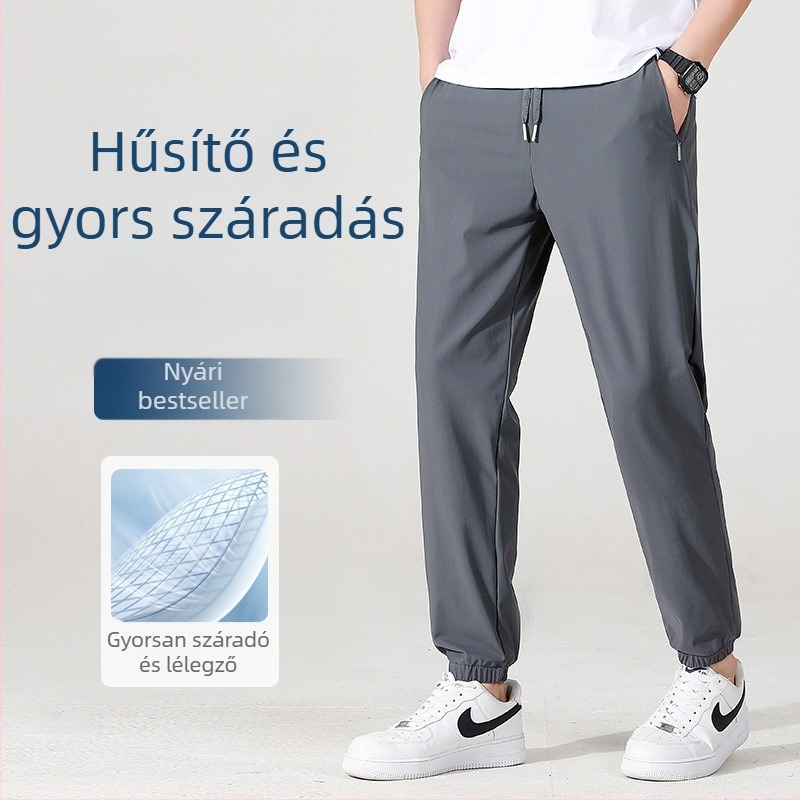 Férfi Ice Silk jogger nadrág – légáteresztő, gyorsan száradó sportnadrág, laza szabás, Nyár 2026, Plusz méret