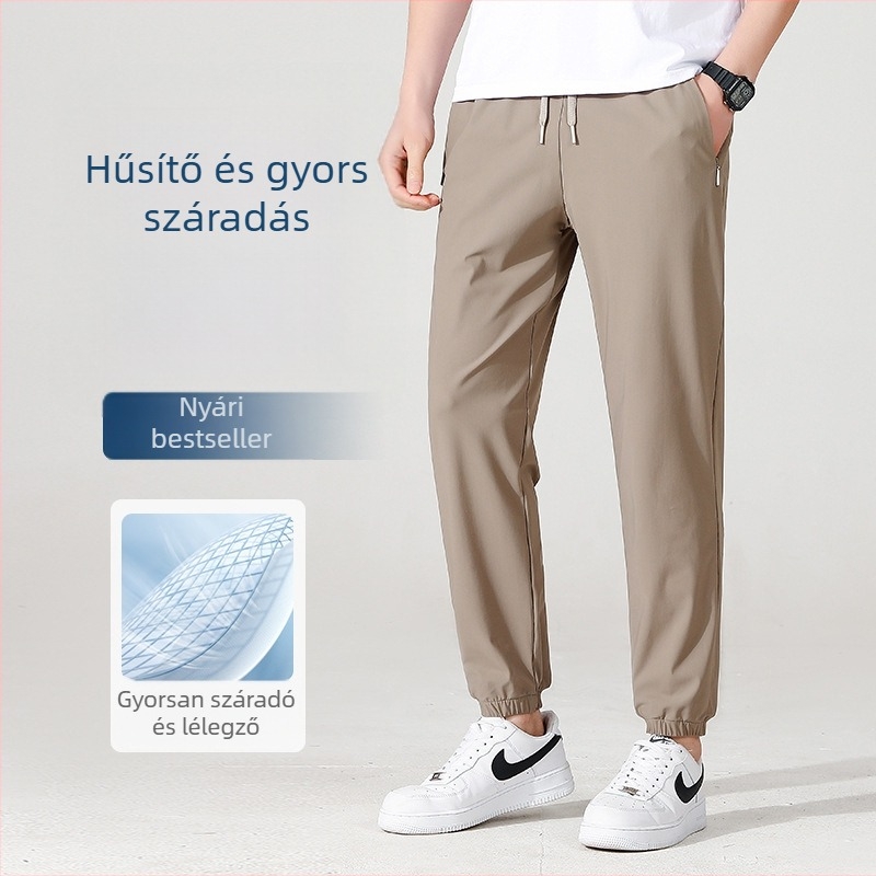 Férfi Ice Silk jogger nadrág – légáteresztő, gyorsan száradó sportnadrág, laza szabás, Nyár 2026, Plusz méret