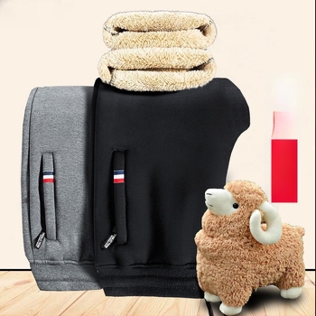 Férfi téli casual nadrág fleece béléssel, kopásálló, koreai stílus, karcsú szabás